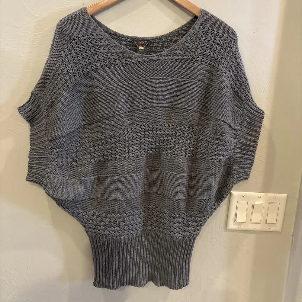 Dex Women Sweater Vest Size XS Gray With Knit Design Cap Sleeves Business‎ 90’s